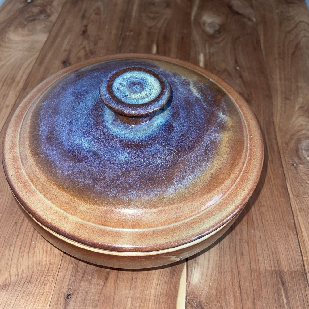 Vintage Studio Pottery Signed J Servais Lidded Dish Glaze Cottagecore Farmhouse